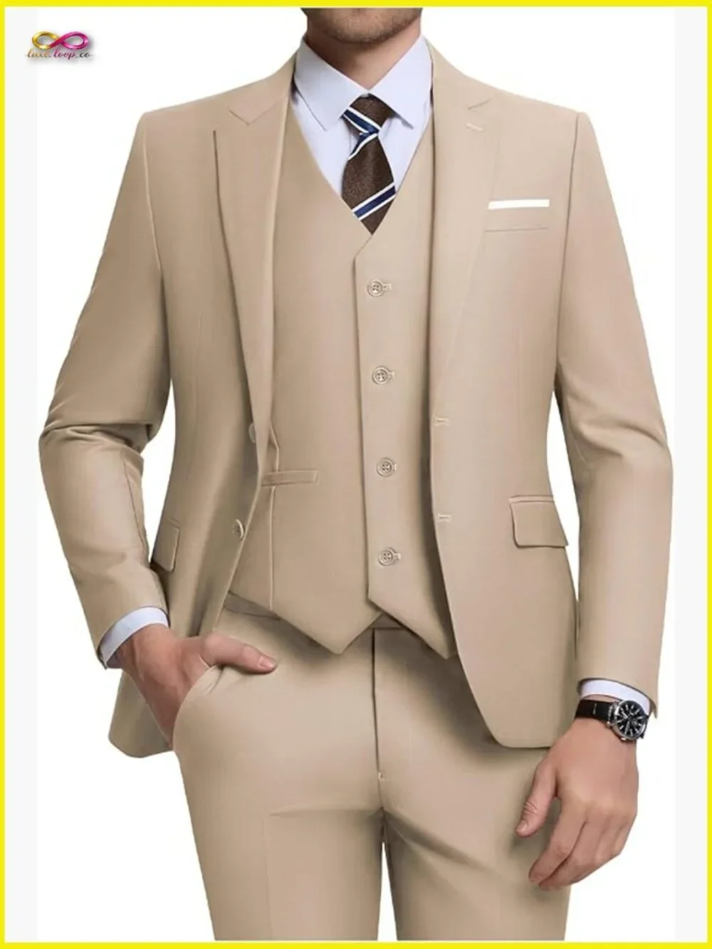 Slim Fit Three Piece Suit Set Modern Fitted Blazer Vest Pants Formal Wedding